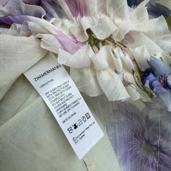 Zimmermann Cream Midi Dress with Purple and Yellow Floral Print - Picture 6 of 6